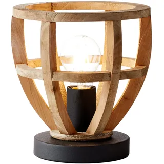 Brilliant Tischlampe im Vintage Stil - dekorative Tischleuchte mit Schnurzwischenschalter für Wohnzimmer und Esszimmer aus Holz/Metall, in antik holz/schwarz korund - 22cm Höhe