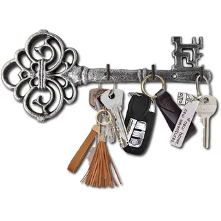 Comfify Dekorativer Wandschlüsselanhänger aus Gusseisen - Vintage-Schlüssel mit 3 Haken - Wandmontage - Rustikaler Aufhänger aus Gusseisen - 10,8 x 4,7 - mit Schrauben und Dübeln