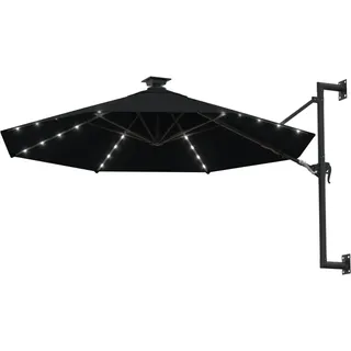 vidaXL Sonnenschirm zur Wandmontage mit LEDs 300 cm Schwarz - Schwarz
