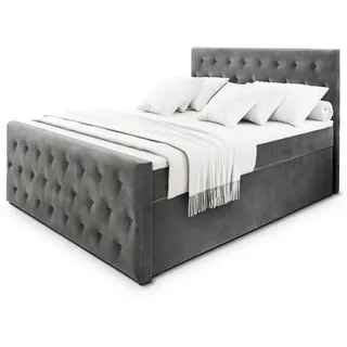Masseno Boxbett Fondi 160x200 cm mit Matratze und Topper - Grau , Holz , H2 + H3 , 160x200 cm , Schlafzimmer, Betten, Boxspringbetten