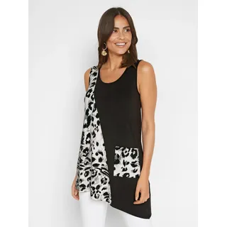 Shirttop INSPIRATIONEN, Damen, Gr. 40, schwarz, ecru, gemustert, 95% Viskose, 5% Elasthan, gemustert, unifarben, Rundhals, Tops Shirttop