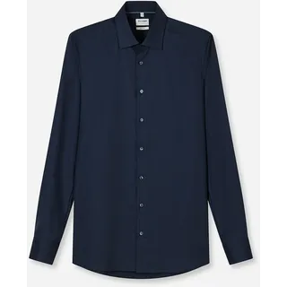 Langarmhemd OLYMP "Level Five", Herren, Gr. 43, N-Gr, marine, Web, Obermaterial: 97% Baumwolle, 3% Elastolefin, normal, 2-Knopf-Manschette, Hemden Langarmhemd, Under-Button-down-Kragen, Businesshemd, body fit, fein strukturiert