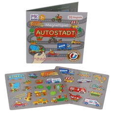 Bild Magnetspiel “Autostadt” 31 Magnete — Motorikspielzeug mit großem Spielfeld für die Beschäftigung bei der Autofahrt - Spiel für Unterwegs mit Magnetpuzzlen - Magnetbuch ab 3 Jahren
