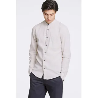 LINDBERGH Leinenhemd mit Mandarin-Stehkragen und aus einem Leinen-Baumwoll-Mix, beige