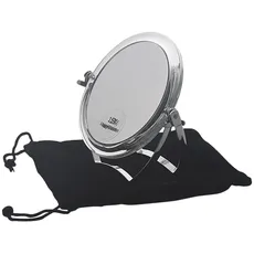 Kosmetex Reise-Spiegel 11cm Standspiegel mit 15-fach Vergrößerung RS 1:1, Acryl mit Metallbügel, Kosmetik-Spiegel