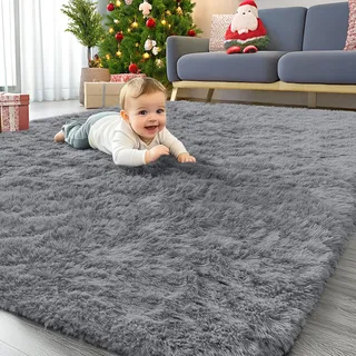 Homaxy Hochflor Flauschig Teppich Anti-Rutsch Unterseite Waschbar Groß Teppiche fürs Wohnzimmer, Kinderzimmer, Schlafzimmer - 300 x 400 cm, Grau