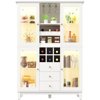 Flieks Weinschrank LED App 180.5x120x40Cm Glas Flaschenhalter , Weiß , Holzwerkstoff , 120x180.5x40 cm , Weinregale