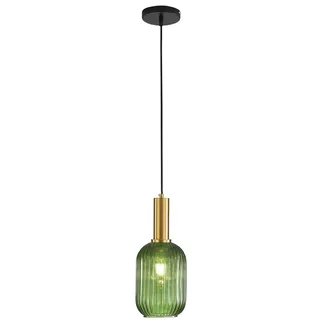 HJXDtech Industrial Vintage Klein Pendelleuchte Moderner Retro-Stil Drop Deckenleuchte Hängelampe Grünes Glas Lampenschirm mit poliertem Messing Lampenfassung