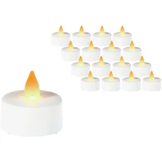 Wintem Set mit 16 künstlichen Kerzen mit batteriebetriebenem LED-Licht – weißer Sockel, warmes und oszillierendes Licht – ideal für die Schaffung einer entspannenden oder romantischen Atmosphäre –