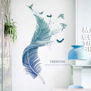 WandSticker4U®- Wandsticker FEDER in Blau I Wandbilder: 72x124 cm I Wandtattoo Wohnzimmer modern Sprüche Vogel I Wand Deko für Küche Schlafzimmer Badezimmer Flur Möbel Aufkleber GROß