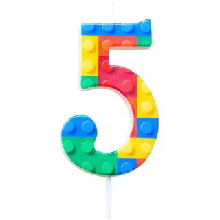 Fesnova Bausteine Geburtstagskerze 5, Regenbogen Kuchen Deko 5. Geburtstagskerze, Bausteine Geburtstagskerzen Kinder, Kerze 5 Geburtstag Junge