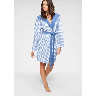 Damenbademantel KANGAROOS "Luana, ideal für Sauna & Spa, Hotelbademantel, Morgenmantel" Gr. M, blau (blau, weiß), L:90cm, Leichtfrottier, Hausmäntel, Damenbademantel, Streifen - Bademantel für Damen, gestreift, XS-3XL, Topseller