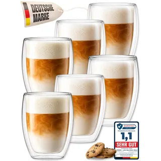 LAPRESO® Latte Macchiato Gläser doppelwandig 6er Set 350ml - Doppelwandige Gläser modernes Design Cappuccino Tassen Teegläser aus Borosilikatglas