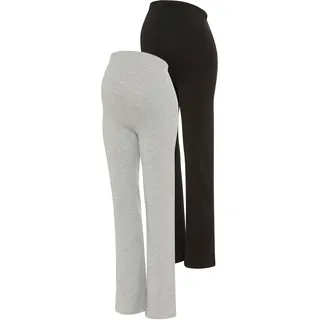 Umstandshose NEUN MONATE "2er Pack Umstands-Leggings mit geradem Bein", Damen, Gr. 44/46, N-Gr, schwarz-weiß (schwarz, graumeliert), Single Jersey, Obermaterial: 95% Baumwolle, 5% Elasthan. Obermaterial Melange: 85% Baumwolle, 10% Viskose, 5% Elasthan, unifarben, Basic, bootcut fit lang, Hosen Umstandshose, für Schwangerschaft, aus weicher Baumwollmischung, langer Schnitt