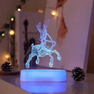 3D Weihnachten Nachtlicht LED Illusion Lampe mit 7 Farben Batteriebetrieben Nachtlichter mit Fernbedienung Nachttischlampe Party Weihnachtsdekoration