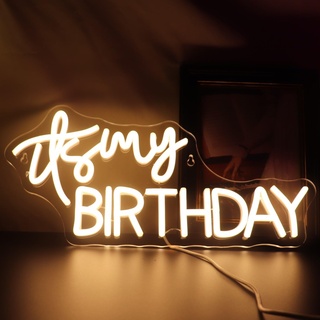 Led "It's My Birthday" Neon Zeichen Buchstaben Neon Lichter für Mädchen Zimmer Home Art Wand Dekor Geburtstag Party Fenster Wohnzimmer Dekor Geburtstagsgeschenk (Warmweiß)