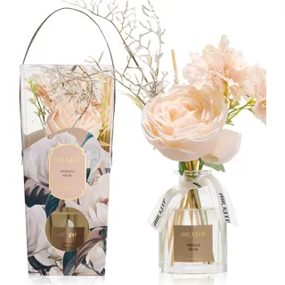 Airkeep Raumduft mit Duftstäbchen 120ml – Vanilla Musk – Duftstäbchen Diffuser mit Blumen – Geschenkidee für Frauen & Mütter – Deko für Bad, Wohnzimmer & Schlafzimmer