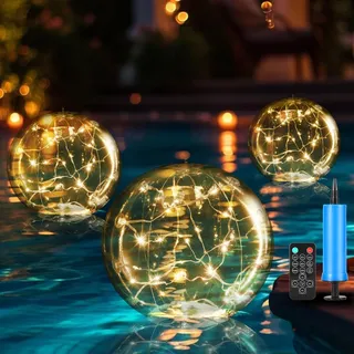 Heimthal Solar Poolbeleuchtung Schwimmende Lampen, Ø bis 37cm teichdeko für draußen IP68 led kugeln garten solar teichbeleuchtung 2pcs warmweiße