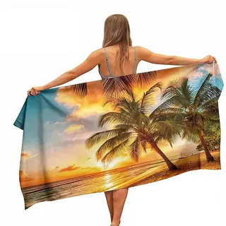 Ulticool Mikrofaser Handtuch - Palme Meer - 160 x 80 cm - Leicht Reisehandtuch Schnelltrocknend Badetuch Strandhandtuch Saunatuch Microfiber - Reisen Strand Yoga Sauna Fitness - Doppelseitiger Druck