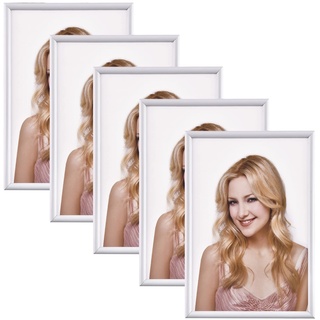 Alishomtll Weiß Bilderrahmen 5er Set, 10x15cm, Fotorahmen mit HD-Acrylglas Bilderrahmen zum Aufhängen/Aufstellen Fotogalerie Display Kunststoffrahmen Set für Mehrere Bilder Fotos, Weiß