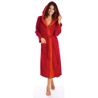 Damenbademantel EGERIA "Benny, ideal für Sauna & Spa, Hotelbademantel, Morgenmantel" Gr. M, rot, L:120cm, Walkfrottee, Hausmäntel, Damenbademantel, mit Streifenbordüre