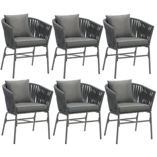 tectake Stuhlset Valeiras, 6er Set, Rope-Design, dicke Polster, 60x61x77cm, dunkelgrau , Dunkelgrau, Dunkelgrau , Textil , 60x77x61 cm , Gartenmöbel, Gartensessel, Gartenstühle