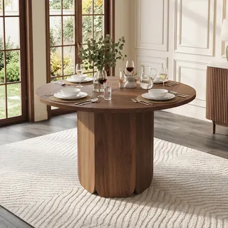STILVORA Esstisch 120×120 cm rund für 4–6 Personen im skandinavisch-minimalistischen Stil, Rundtisch kratzfest und langlebig, Küchentisch Walnussholzfarbe - Braun