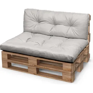 Palettenkissen Set 120x80 cm Grau – Wasserdichte Sitz- & Rückenkissen für Europaletten – Outdoor Kissen UV-beständig - Grau