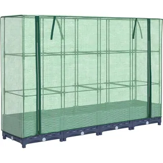 Hochbeet mit Gewächshaus-Aufsatz Rattan-Optik Grau 160 x 123 x 40 cm