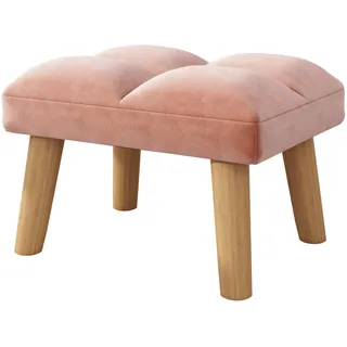 YMYNY Fußhocker, kleine Ottomane Hocker Stuhl mit Holzbeinen, Moderne Gepolsterte Sofa Sitz Fußstütze Hocker, Samt Fußhocker, Pouf Couch Hocker für Wohnzimmer Schlafzimmer 40×30×27CM Rosa HBD032P
