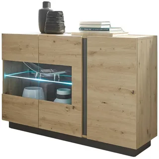 Furn.Design Sideboard Eiche Artisan, Graphit grau 138 cm, Kommode mit Soft-Close , Eiche Artisan, Grau , Holzwerkstoff , Nachbildung,Eiche , Holz Optik, Uni , 2 Fächer , Sockel , 138x91x40 cm , Esszimmer, Vitrinen, Vitrinenschränke
