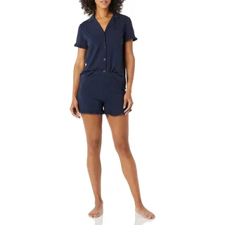 Amazon Essentials Damen Pyjama-Set Aus Baumwollmodal Mit Paspelierung Und Gekerbtem Kragen, Bequeme Loungewear (In Übergröße Erhältlich)