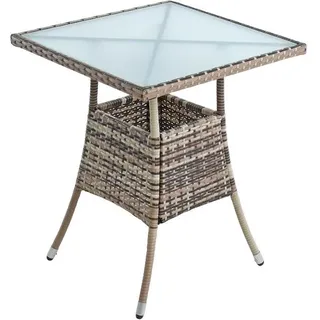 Polyrattan Beistelltisch Balkontisch 57 cm Rattan Tisch Gartentisch Beige-Braun