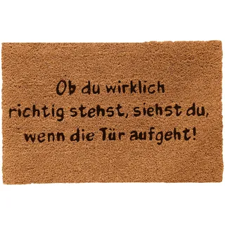 Relaxdays Fußmatte Kokos, mit Spruch, 60 x 40 cm, Fußabtreter innen & außen, Rutschfester Schuhabstreifer, Natur/schwarz