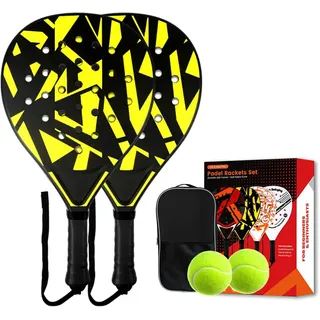 Jouryvue Padelracket 2er-Set mit ABS-Oberfläche und Eva-Schaumkern, für Erwachsene, inklusive Zwei Bällen und Tragetasche, ideal für Beach & Court (Yellow)