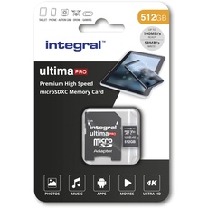 Integral 512GB Micro SD Karte 4K Video Premium High Speed Speicherkarte SDXC bis zu 100MB/s Lesegeschwindigkeit und 50MB/s Schreibgeschwindigkeit V30 C10 U3 UHS-I A1