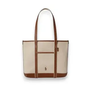 Polo Ralph Lauren für Damen. 428P03085001 Beige, braune Shopper-Tasche aus Baumwoll-Canvas (OSFA), Lässig, Baumwolle