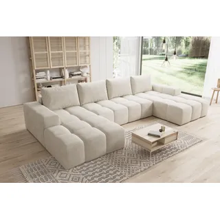 Moebelfest Sienna Ecksofa U-Form Couch Creme Webstoff - Beige