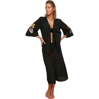 TRENDYOL Damen Detaillierte Stickerei Kimono & Kaftan Detaillierte Stickerei Kimono & Kaftan Kimono Mantel, Schwarz, 42