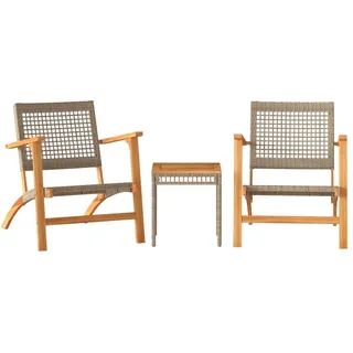 3-tlg. Bistro-Set Beige Poly Rattan und Massivholz Akazie - Beige