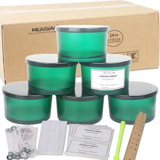 MILIVIXAY 6 x 680 ml Kerzengläser mit Metalldeckel und Kerzenherstellungs-Kits – 3 Docht-Kerzenglas, leere mattgrüne, dicke Gläser für die Herstellung großer Kerzen – Gewürz-, Pulverbehälter.