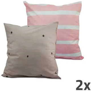 HOME ELEMENTS Doppelseitiger Kopfkissenbezug, hellgrau und rosa, 2er-Set - Rosa