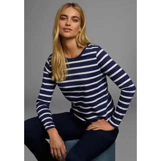 Langarmshirt AJC, Damen, Gr. 44/46 (L), blau (marine, weiß, gestreift), Single Jersey, Obermaterial: 100% Baumwolle, gestreift, figurbetont, Rundhals, abgesteppt, Shirts Langarmshirt, gestreift, Rundhalsausschnitt, aus Baumwolle, aus Single Jersey, Topseller