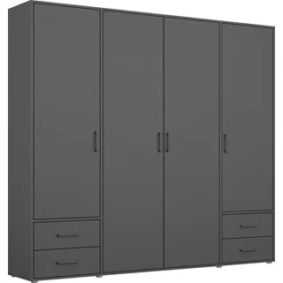 Rauch Drehtürenschrank »Kleiderschrank Schrank Garderobe Wäscheschrank VOYAGER« in 3 verschiedenen Ausstattungen BASIC/CLASSIC/PREMIUM, moderne Griffe in Graumetallic mit Außenschubkästen MADE IN GERMANY, grau