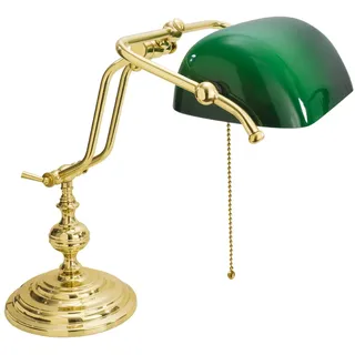 Licht-Erlebnisse Bankerlampe Messing Glas Grün 38 Cm E27 Zugschalter Jugendstil