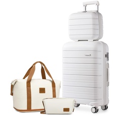 KONO Gepäck-Sets mit 4-teiligem Handgepäck mit Kosmetikkoffer, inklusive 1 Reisetasche und 1 Kulturbeutel, leichtes Polypropylen, 55 x 40 x 20 cm, Kabinenkoffer, weiß, 6er-Set, 2K2091L WE