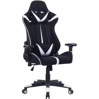 Happyment Gamingstuhl Sheffield – Mit Fußstütze – Weiß/Schwarz – Höhenverstellbar – Ergonomisch – Mit Armlehnen