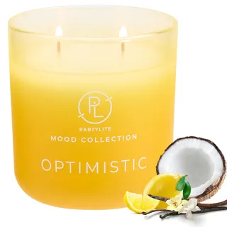 PartyLite Optimistischer Duft, mit Noten von funkelnder Mandarine und herber Zitrone, 400 ml, 2-Docht-Ombré-Kerze, 24–48 Stunden Brenndauer, Teil der Mood-Kollektion, erfrischend tropisch, perfekt zum