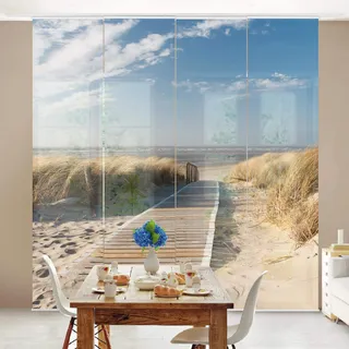 micasia Schiebegardine halbtransparent 60er Paneel Klett Strand Textil lichtdurchlässig - Motiv Modern Flächenvorhang beige Wohnzimmer Schlafzimmer 1513 (240x250 cm - 4er Set)