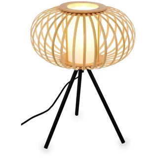 BRILONER – Bambus Nachttischlampe, Schreibtischlampe Holz, Tischlampe Kabelschalter, Leselampe, Boho, Zimmer Deko, Lampe, E27 Fassung, 28x39,5 cm (DxH)